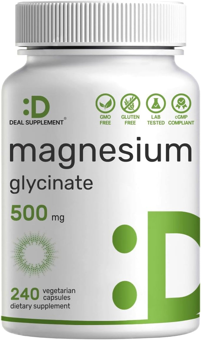 Deal Supplement Magnesium Glycinate 500 mg – 240 Veggie Capsules, Non-GMO, Gluten-Free