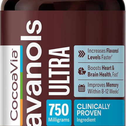 CocoaVia Ultra 750 mg Cocoa Flavanols – Heart & Brain Support, Vegan, Gluten-Free, 30-Day Supply