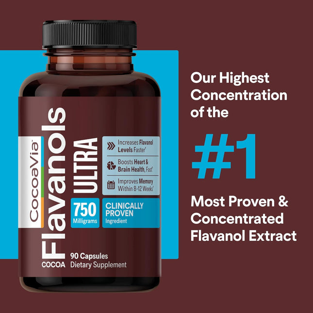 CocoaVia Ultra 750 mg Cocoa Flavanols – Heart & Brain Support, Vegan, Gluten-Free, 30-Day Supply