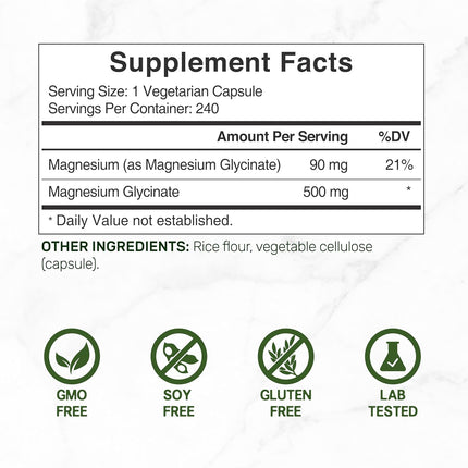 Deal Supplement Magnesium Glycinate 500 mg – 240 Veggie Capsules, Non-GMO, Gluten-Free