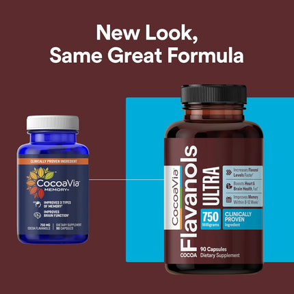 CocoaVia Ultra 750 mg Cocoa Flavanols – Heart & Brain Support, Vegan, Gluten-Free, 30-Day Supply