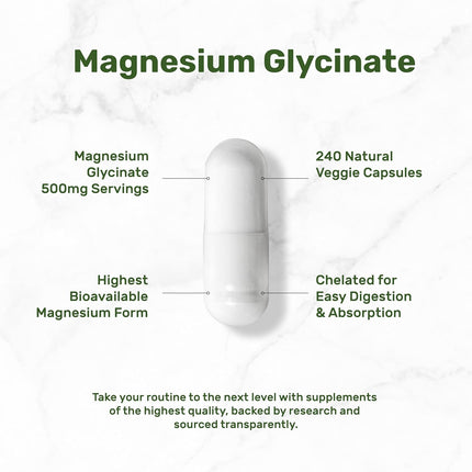 Deal Supplement Magnesium Glycinate 500 mg – 240 Veggie Capsules, Non-GMO, Gluten-Free