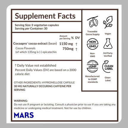 CocoaVia Ultra 750 mg Cocoa Flavanols – Heart & Brain Support, Vegan, Gluten-Free, 30-Day Supply