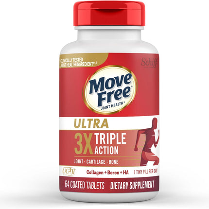 Move Free Ultra Triple Action Joint Support – Type II Collagen, Boron & Hyaluronic Acid, 64 Tablets