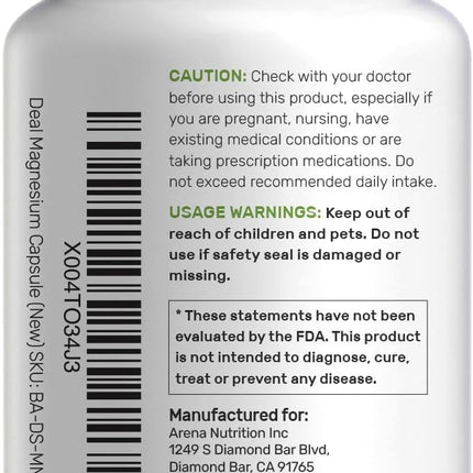 Deal Supplement Magnesium Glycinate 500 mg – 240 Veggie Capsules, Non-GMO, Gluten-Free
