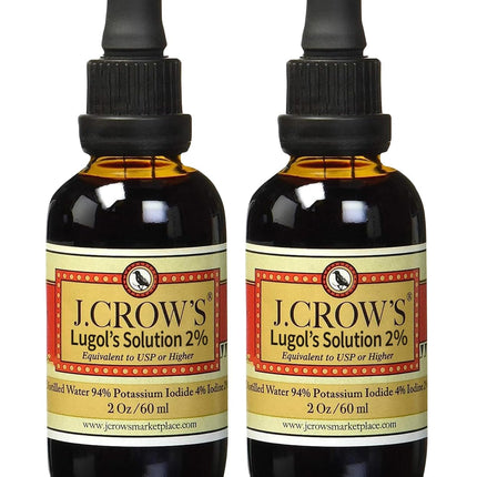 J.CROW'S® Lugol's Iodine 2% Solution – Iodine & Potassium Iodide Liquid Drops, 2 oz (2 Bottles), Gluten & Alcohol-Free