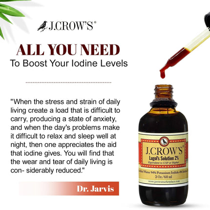 J.CROW'S® Lugol's Iodine 2% Solution – Iodine & Potassium Iodide Liquid Drops, 2 oz (2 Bottles), Gluten & Alcohol-Free