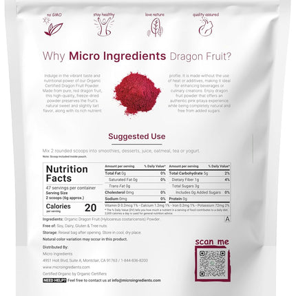 Organic Dragon Fruit Powder 10oz – 100% Natural Fruit Powder for Drinks & Smoothies