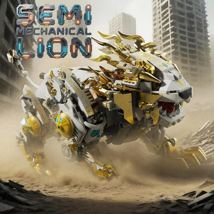 Mechanical Lion Building Block Toy – Futuristic Beast Model with Movable Gears, Motorized, Display Stand, Gift for Boys & Adults
