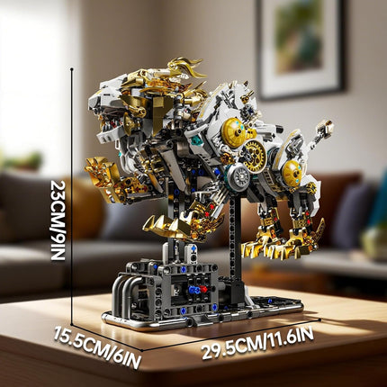 Mechanical Lion Building Block Toy – Futuristic Beast Model with Movable Gears, Motorized, Display Stand, Gift for Boys & Adults