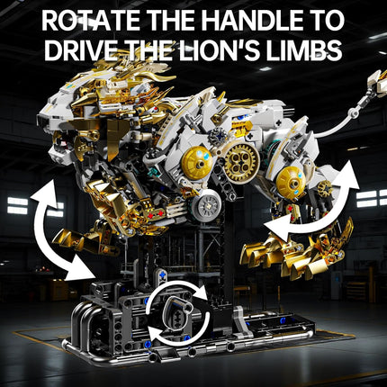 Mechanical Lion Building Block Toy – Futuristic Beast Model with Movable Gears, Motorized, Display Stand, Gift for Boys & Adults
