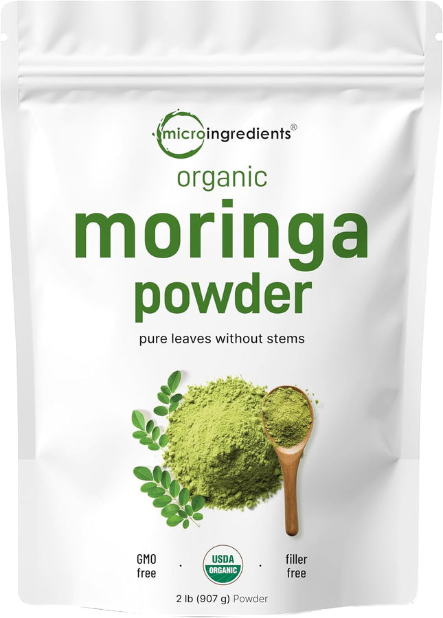 Micro Ingredients Organic Moringa Leaf Powder 2 lb – Pure Oleifera Superfood, Antioxidant Rich, Vegan