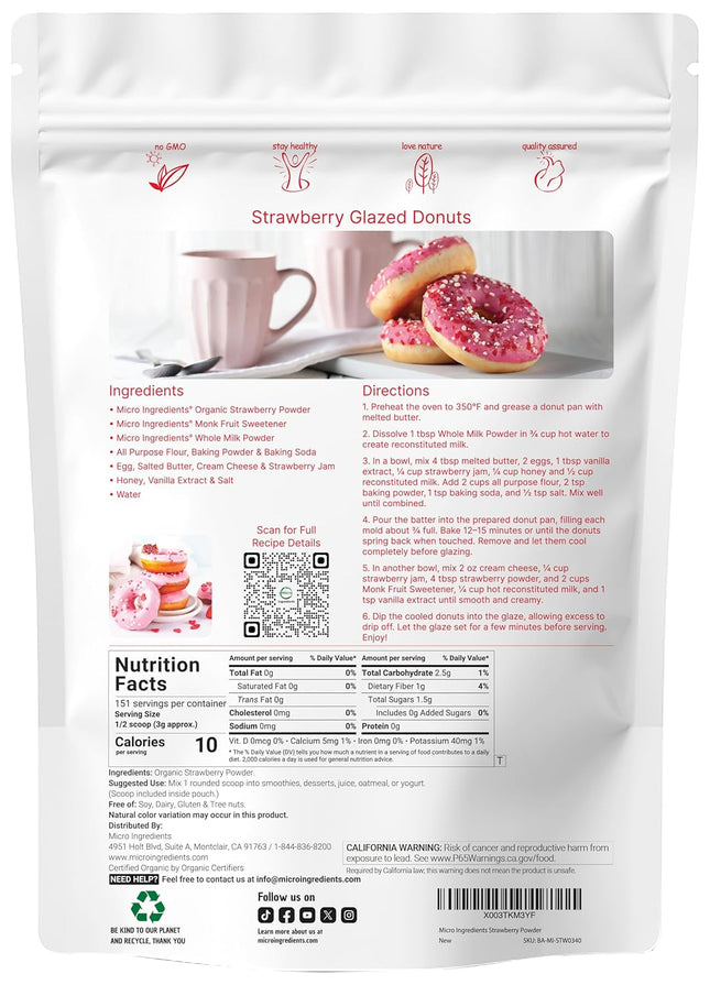 Organic Strawberry Powder 1lb – 100% Natural Fruit Powder for Drinks, Smoothies & Baking