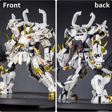 White Tiger Samurai mech Robot Model with Double Axe Head Building Blocks Toy Set Mythical Birthday for Age 8+ Children Adults Teens 679 Pieces